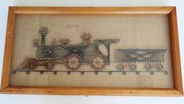 Vintage MCM framed string art pin &amp; thread art train engine locomotive railroad - £71.93 GBP