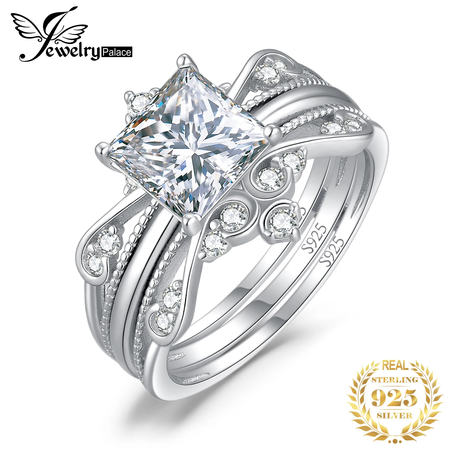 New 2Pcs 925 Sterling Silver Engagement Ring for Woman 2.2ct AAAAA CZ Simulated  - £29.28 GBP