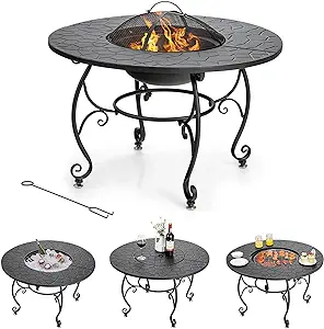 Renatone Bonfire Wood Burning Fire Pit Table, 36 Inch 4-in-1 Outdoor Din... - $237.99
