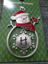 Christmas Snowman Rare Monogrammed &quot;H&quot; Collectable Silver Ornament Ganz New - £19.83 GBP