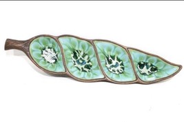 Modern Pottery 60’s Leaf Platter Divided Tray Turquoise Drip Treasure Craft 20” - £51.15 GBP