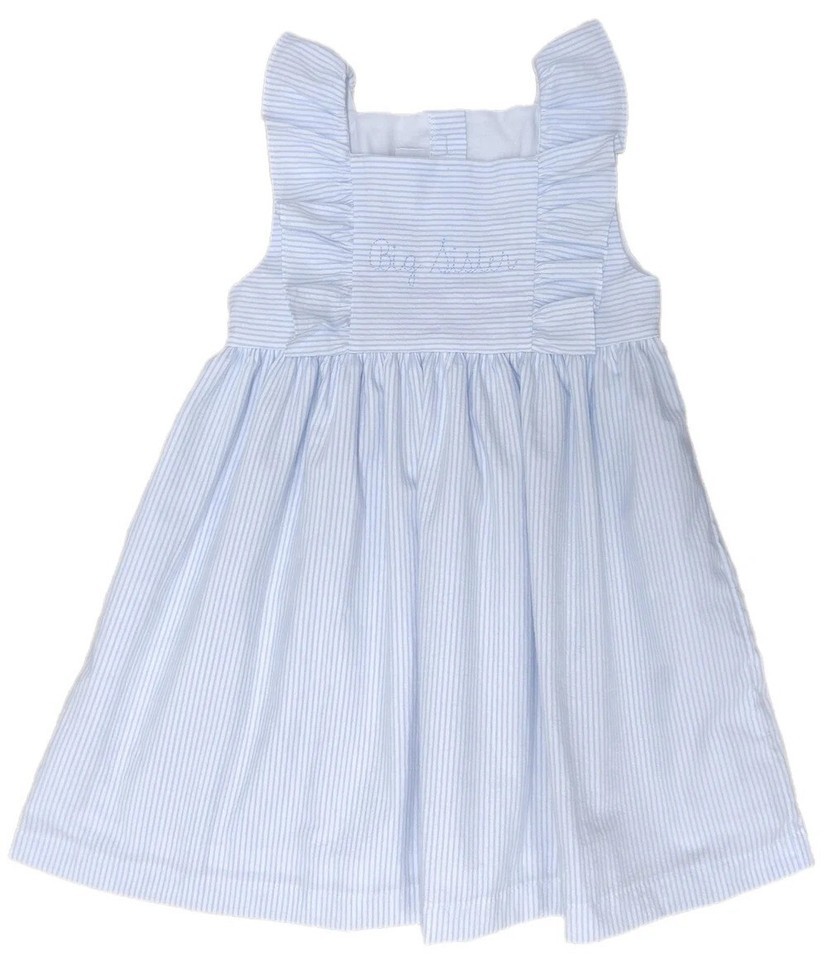 James &amp; Lottie Boutique &quot;Big Sister&quot; Blue &amp; White Striped Sadie Dress Si... - $38.40