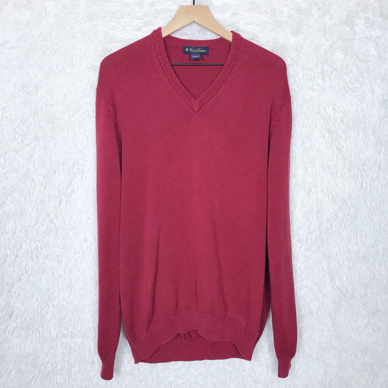 Primary image for Brooks Brothers Pima Cotton Sweater Red V Neck Pullover Ribbed VTG Mens Large