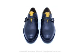  Men&#39;s Handmade Black Leather Monk Strap Formal Custom Made Shoes - £129.88 GBP