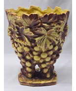 Vintage MCM 1950&#39;s MCCOY Pottery GRAPE &amp; LEAVES 9.25&quot; Double Planter Vase - $26.11