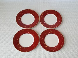 Sakura GALAXY RED Bread Plates with Gold Stars ~ Set of 4 - £19.75 GBP