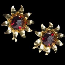 Vintage Coro Purple Rhinestone Flower Screw-Back Earrings - £27.97 GBP