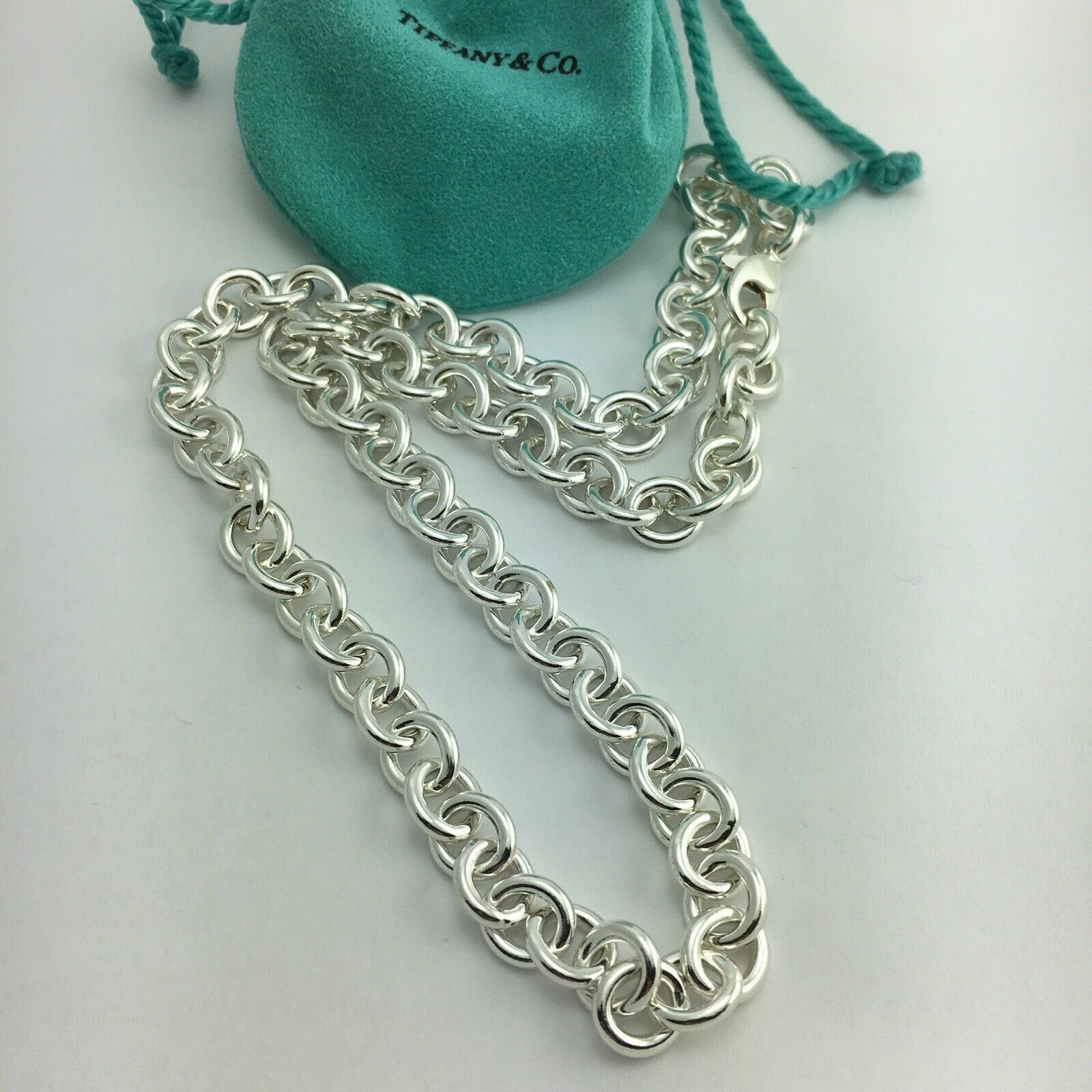 Tiffany & Co 24" Mens Unisex Silver Large Round Link Rolo Chain Necklace - $579.00