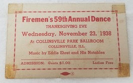 Advertising Card Fireman&#39;s 59th Annual Dance 1938 Collinsville Illinois - $18.95