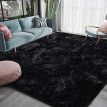 Homore Luxury Fluffy Area Rug Modern Shag Rugs For Bedroom Living, 4X6 Ft. Black - £31.46 GBP