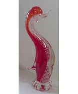 Red and clear Murano glass duck figurine with silver flakes  - £70.08 GBP