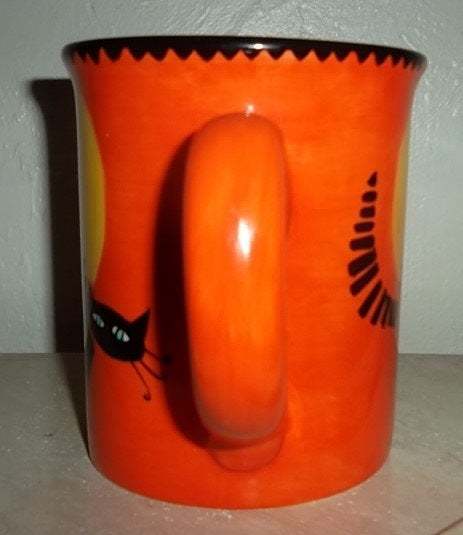 Hausenware Hand Painted & Designed Orange Color Black Cat Designed Extra Large C Item image 2
