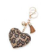 Stone Pave Leopard Print Puff Heart Key Chain - €8,64 EUR