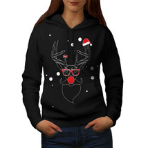 Wellcoda Christmas Deer Red Womens Hoodie, Holiday Casual Hooded Sweatshirt - £29.26 GBP