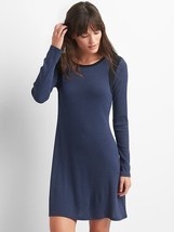 GAP Women Navy Blue Black Colorblock Ribbed Long Sleeve Crew Neck Swing Dress M - £27.66 GBP