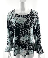 Chicos Easywear Top Size 1 / US M Blue Printed Bell Sleeve Black Womens - $640.61 MXN