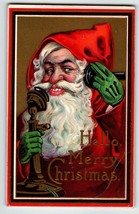 Santa Claus Candlestick Telephone Pole Phone Christmas Postcard Stecher ... - £12.96 GBP