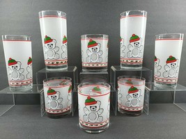 Teddy Bear Christmas Santa Hat (4) Tumbler (4) Old Fashioned Glasses Set... - $69.17