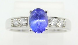 Authenticity Guarantee 
14k White Gold Oval Genuine Natural Tanzanite Ring wi... - £450.99 GBP