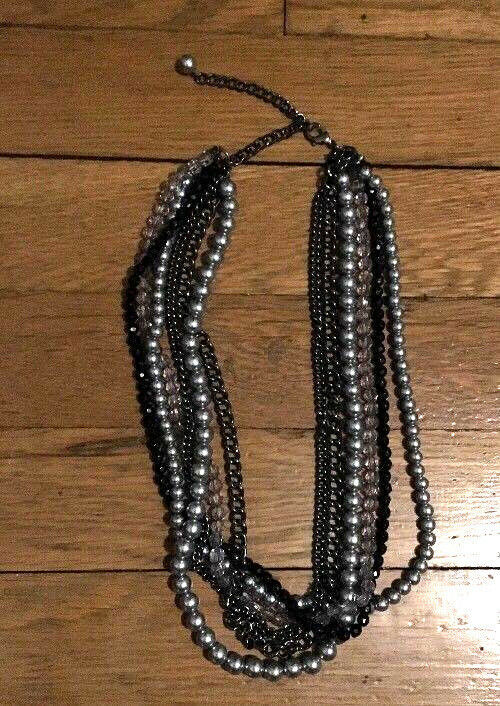 ! PREMIER DESIGNS 'MAIN EVENT' BLACK, GRAY FAUX PEARL Bead 6 strand NECKLACE - £15.56 GBP