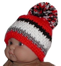 Red Gray Baby Boys Hat Black And White Pom Pom Newborn Stripes Striped 0-6 Month - $12.00
