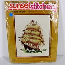 SUNSET STITCHERY KIT 2501 &quot;BEFORE THE WIND&quot; 16&quot; x 20&quot; USA 1977 SCHOONER ... - £22.04 GBP