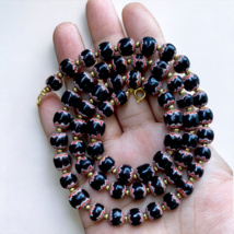 Vintage Black Chevron Venetian Style Multilayers Glass Beads Necklace N-203 - £37.91 GBP