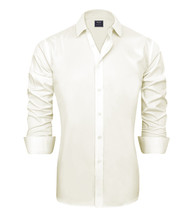 FLEX Men&#39;s Long Sleeve Cotton Spandex Ivory Button Down Dress Shirt L - $17.81
