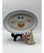 Vintage 1995 Ceramic Easter Serving Bowl w/ Kurt Adler Easter Rabbit Fig... - $27.10