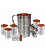 Beautiful Copper Steel Water Pitcher 6 Drinking Tumbler Ayurveda Health ... - £56.31 GBP