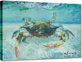 Nautical Wall Decor Blue Crab Canvas Paintings Ocean Bathroom Decor Wall Art, Be - £23.84 GBP