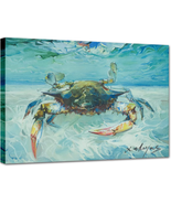 Nautical Wall Decor Blue Crab Canvas Paintings Ocean Bathroom Decor Wall... - £23.43 GBP