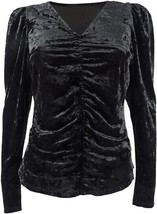 Vince Camuto Womens Ruched Front V Neck Black Velour Puff Sleeve Size S No tags - £15.68 GBP