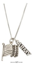 Sterling Silver Necklace 18&quot; &quot;army&quot; with American Flag Pendant Necklace - £45.94 GBP+