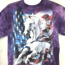 White Stallion Horse American Flag Mountain L Tie Dye T-Shirt Large 2012 Freedom - £18.90 GBP