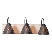 3-Arm Vanity Light Fixture &quot;Crestwood &quot; Wood Metal Punched Tin Shade White - £251.35 GBP