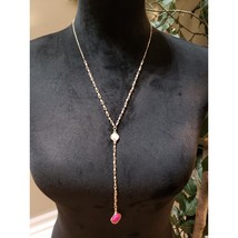 Womens Yellow Gold Ruby Infinity Station Lariat Y Drop Pink Stone Necklace - $24.75