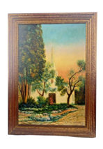 Large Antique Oil Painting Religious Church Scene Framed Signed Al Harlan 36x25&quot; - £395.59 GBP
