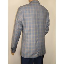 Men's Mono Double Breasted Blazer Super 180s Wool 1523-02 Blue Brown Plaid image 4