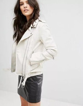 White Stylish Leather Jacket Pure Lambskin New Women Biker Motorcycle Ha... - $107.30+