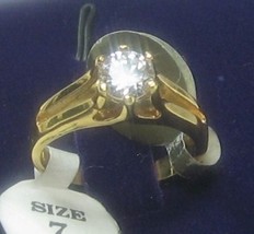 Vintage 18K Gf.Solitaire 6mm C Z Cocktail Ring Sz 6-7-8 - £14.71 GBP