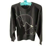 1990&#39;s Y2K Lambswool Blend Black Retro Design Sweater Beaded Dolman Sleeves - £17.40 GBP