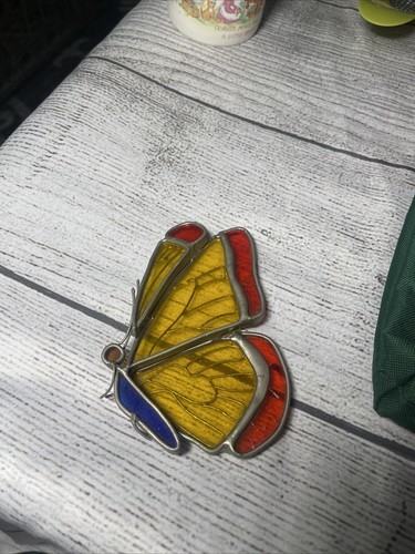 Vintage  leaded stained  Glass Sun Catcher Butterfly - $18.00