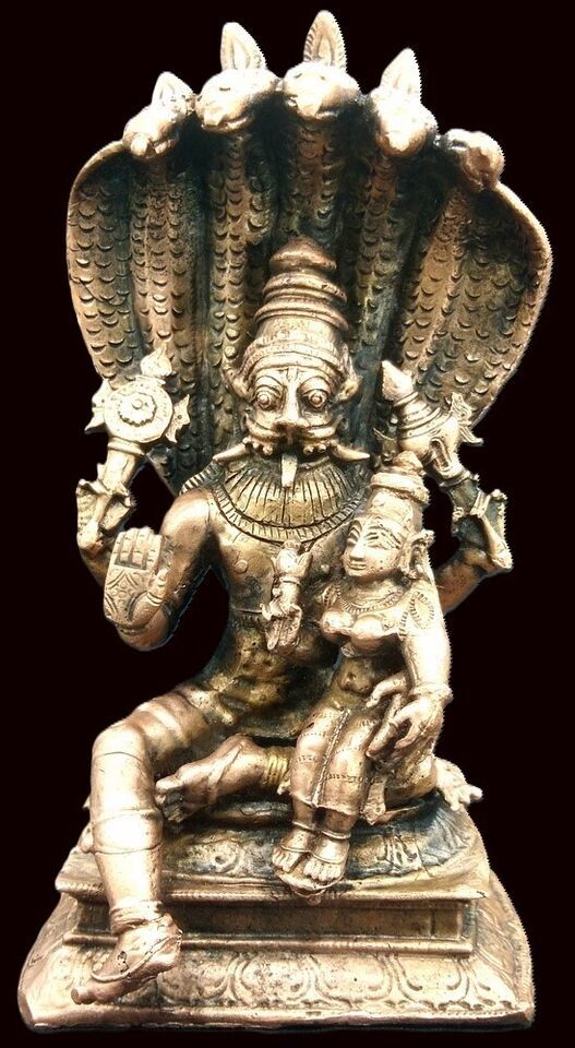 Laxmi Narsimha With Adishesha In Pure Solid Copper - 6 inches - $193.05