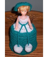 Handmade Knitted Bathroom Green &amp; White Toilet Tissue Paper Doll Cover - $263.16 MXN