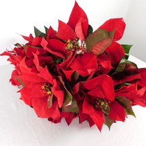 3 Poinsettia Artificial Flower Bunches Bouquet Red Velvet 5 Blooms Per Christmas - £19.03 GBP