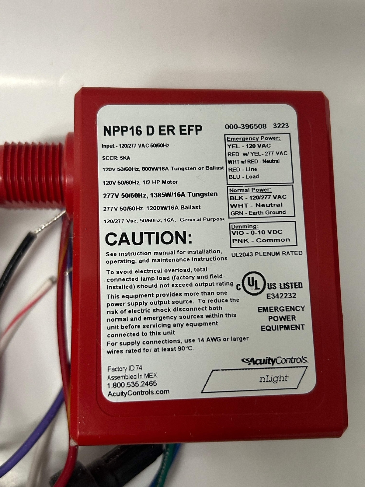nLight Acuity NPP16-D-ER-EFP Controlled Dimming 265LYK 100/277V Used, NO... - $45.00