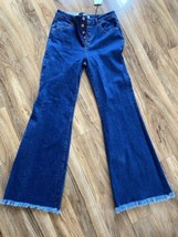 C&#39;est Toi Women Jeans Flared Denim Blue Button Wide Leg Pants Mid Rise  Size 13 - £21.32 GBP