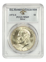 1973-S $1 PCGS MS69 (Silver) ex: D.L. Hansen - $7,282.28