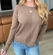 Zenana front seam round neck sweater in Heather Mocha - size S - £23.68 GBP